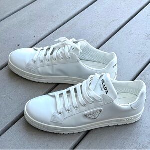Authentic Prada White Low-Top Leather Sneakers for Women